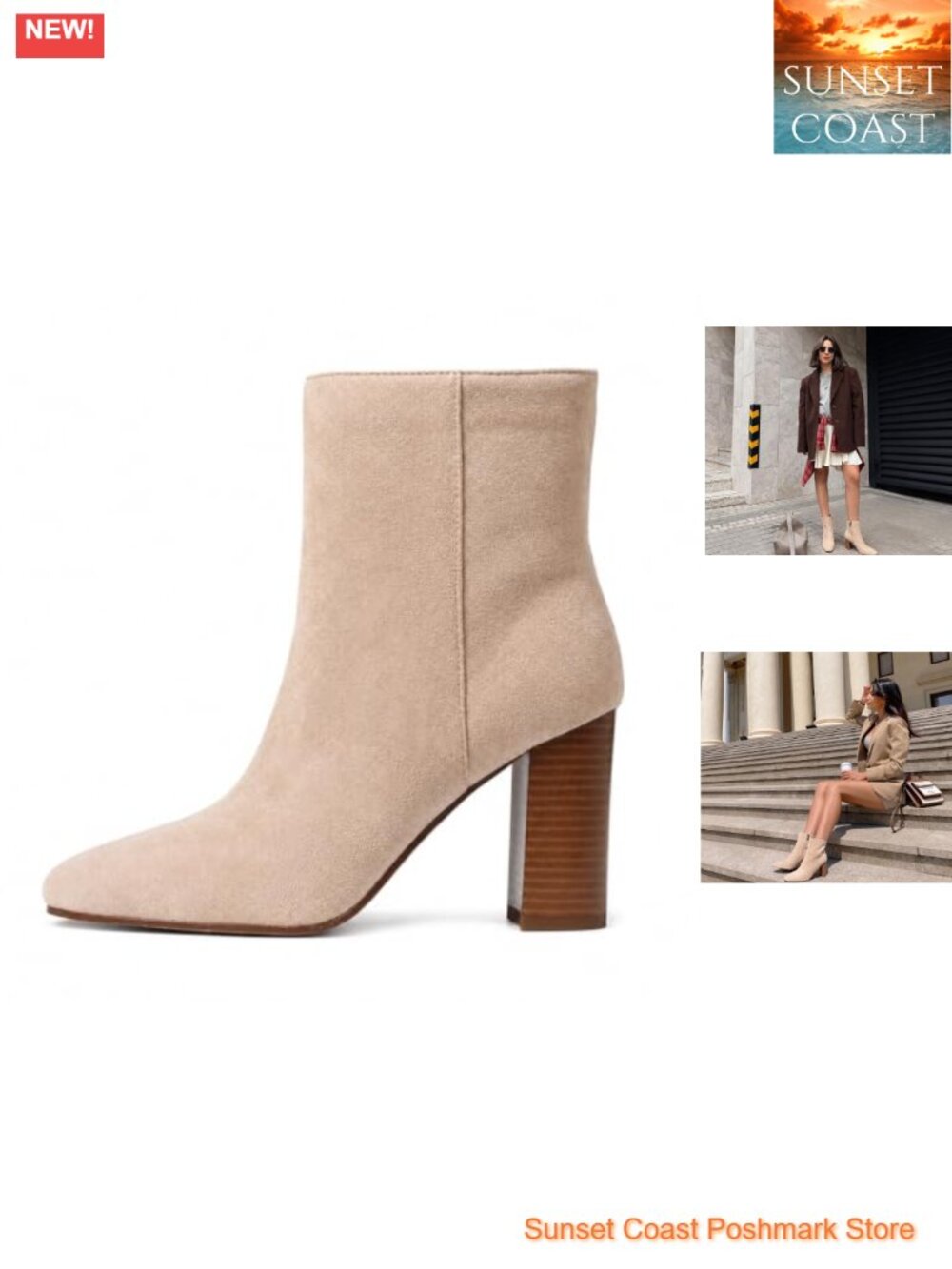 Faux Suede Ankle Boots Block Heel Round Toe Women's Casual Booties